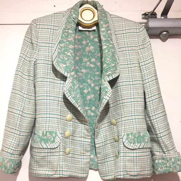 VINTAGE ADOLFO NEW YORK NEIMAN MARCUS PLAID BLAZERS SIZE S - Picture 4 of 10